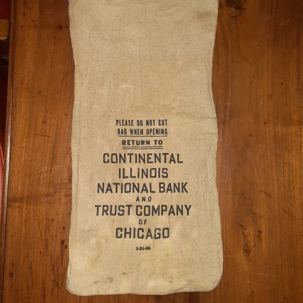Real Money Bag /Sack from Chicago Bank: Con Ill Nat'l Bank & Trust Chicago 1986